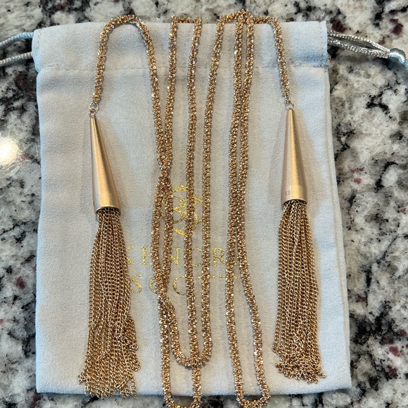 Kendra Scott Rose Gold Phara Lariat Necklace Fringe Tassels - Picture 2 of 8